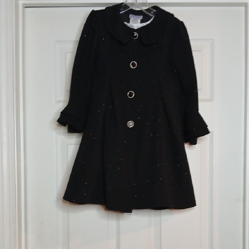 Blueberi Boulevard Girls Black Sparkle bell hand Coat & sleeveless dress set S:5